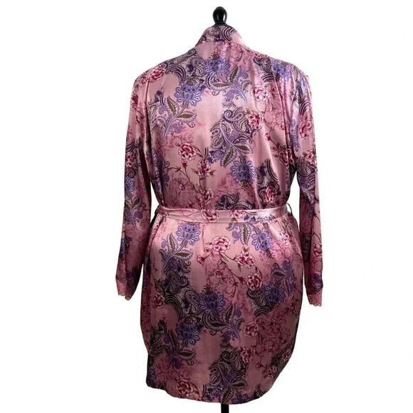 DELICATES Set Y2K Feminine Slip Lingerie Satin Feel Pink Sz XL Rose Print Lace - Picture 7 of 12